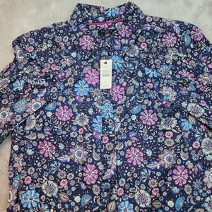 Talbots Floral Paisley Button Down Shirt Womens PS Navy Blue Purple 100% Cotton